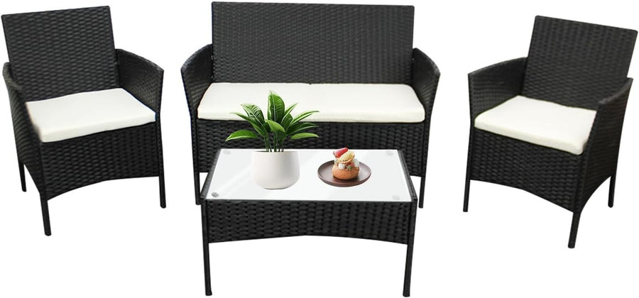 4-Piece Rattan Garden Set Outdoor Sofa Table Chairs Patio Backyard Balcony