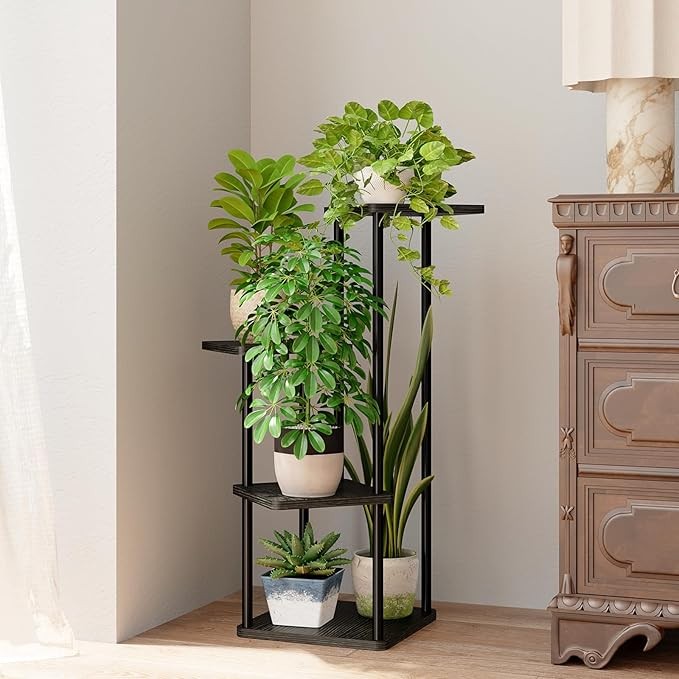 Bamworld 4 Tier Plant Stand Indoor Small Metal Plant Shelf for Multiple Plants C