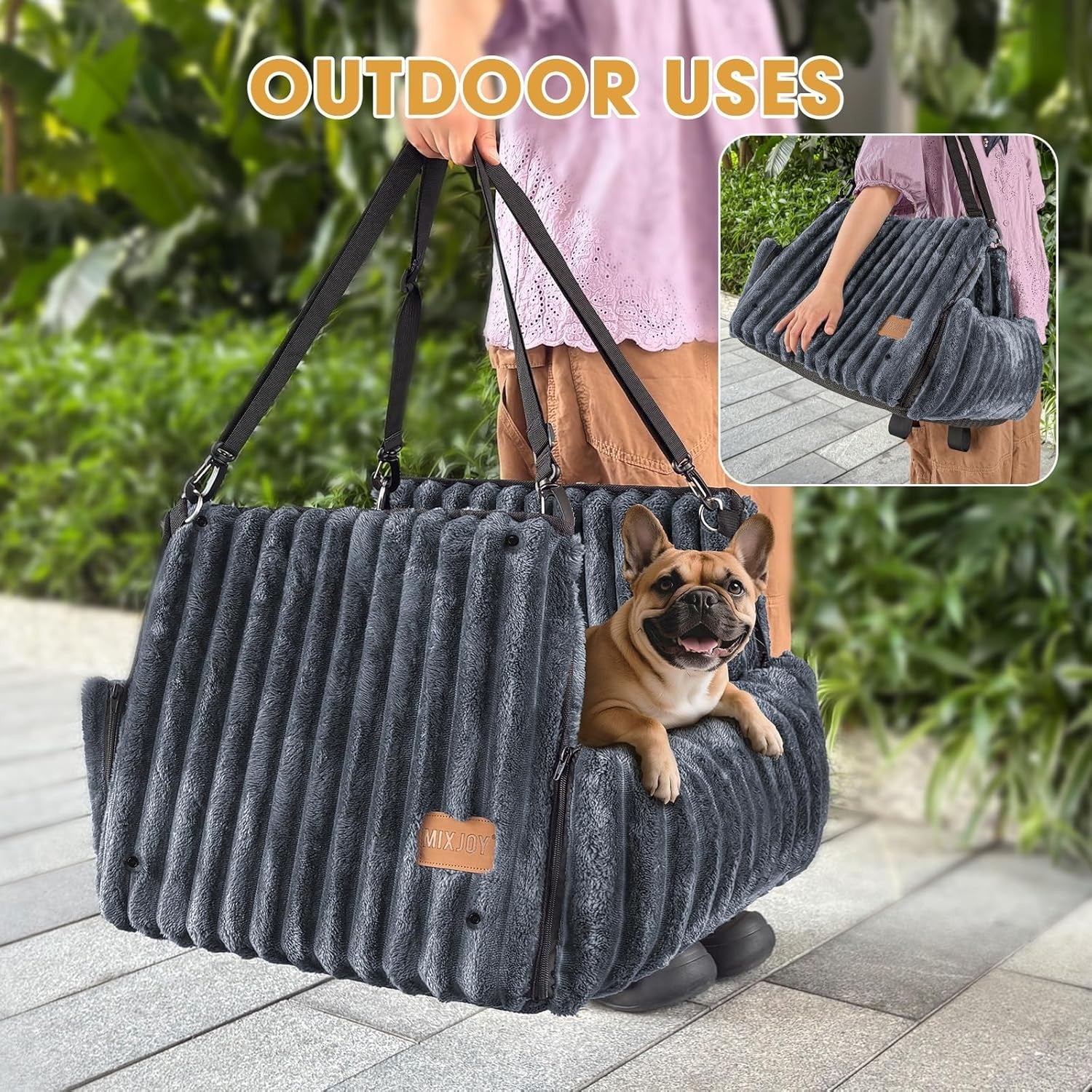 Dog Car Seat Booster Bed Memory Foam Washable Waterproof Travel Grey