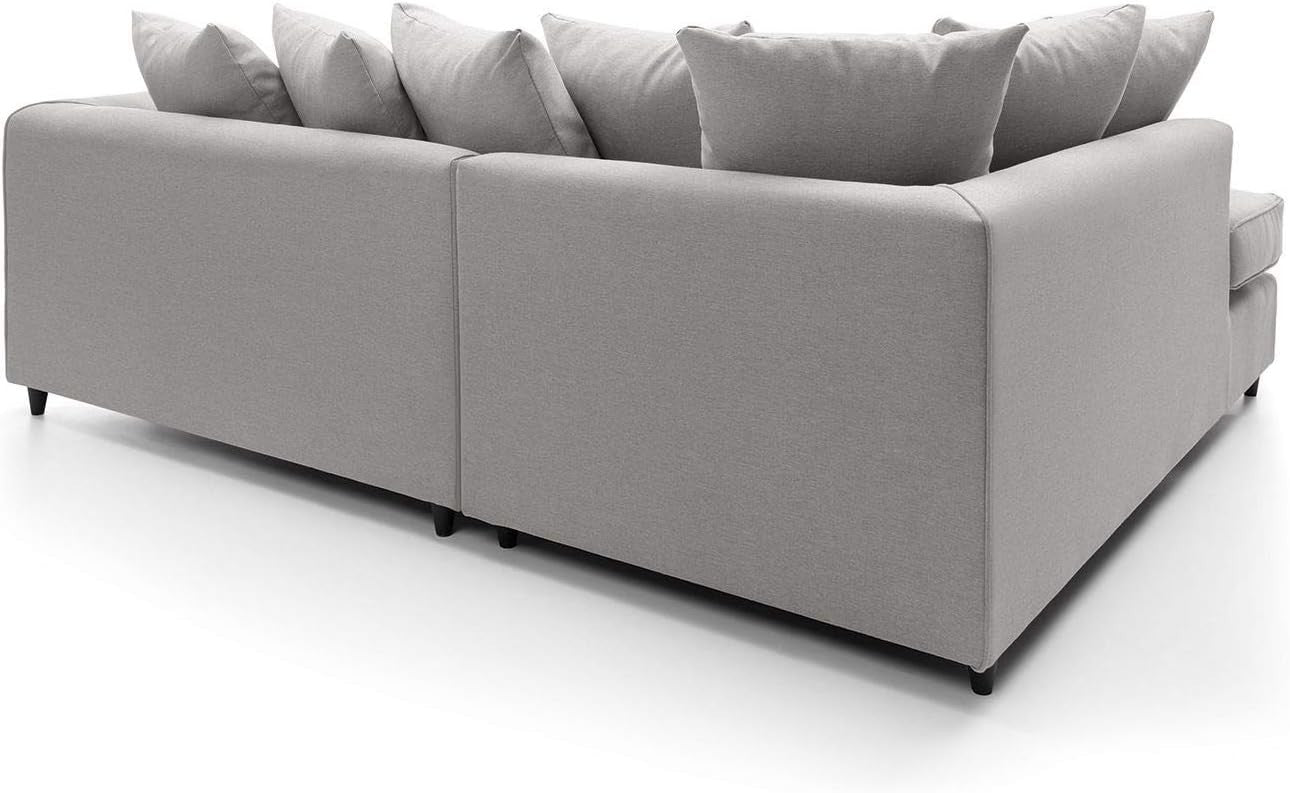 L-Shaped 3 Seater Corner Sofa Brushed Cotton Cushions Light Grey