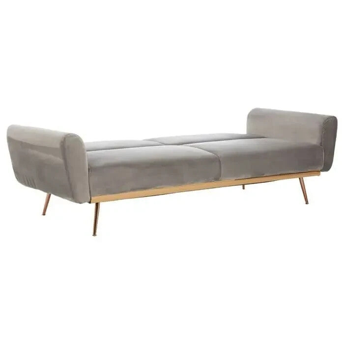 Grey Velvet 3-Seater Sofa Bed with Rose Gold Legs – Modern Pull Out Couch