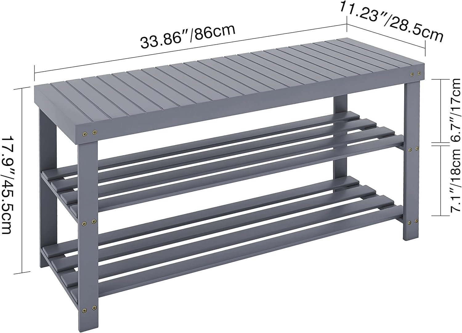 3-Tier Grey Bamboo Shoe Rack Bench with Storage Shelf & Modern Design
