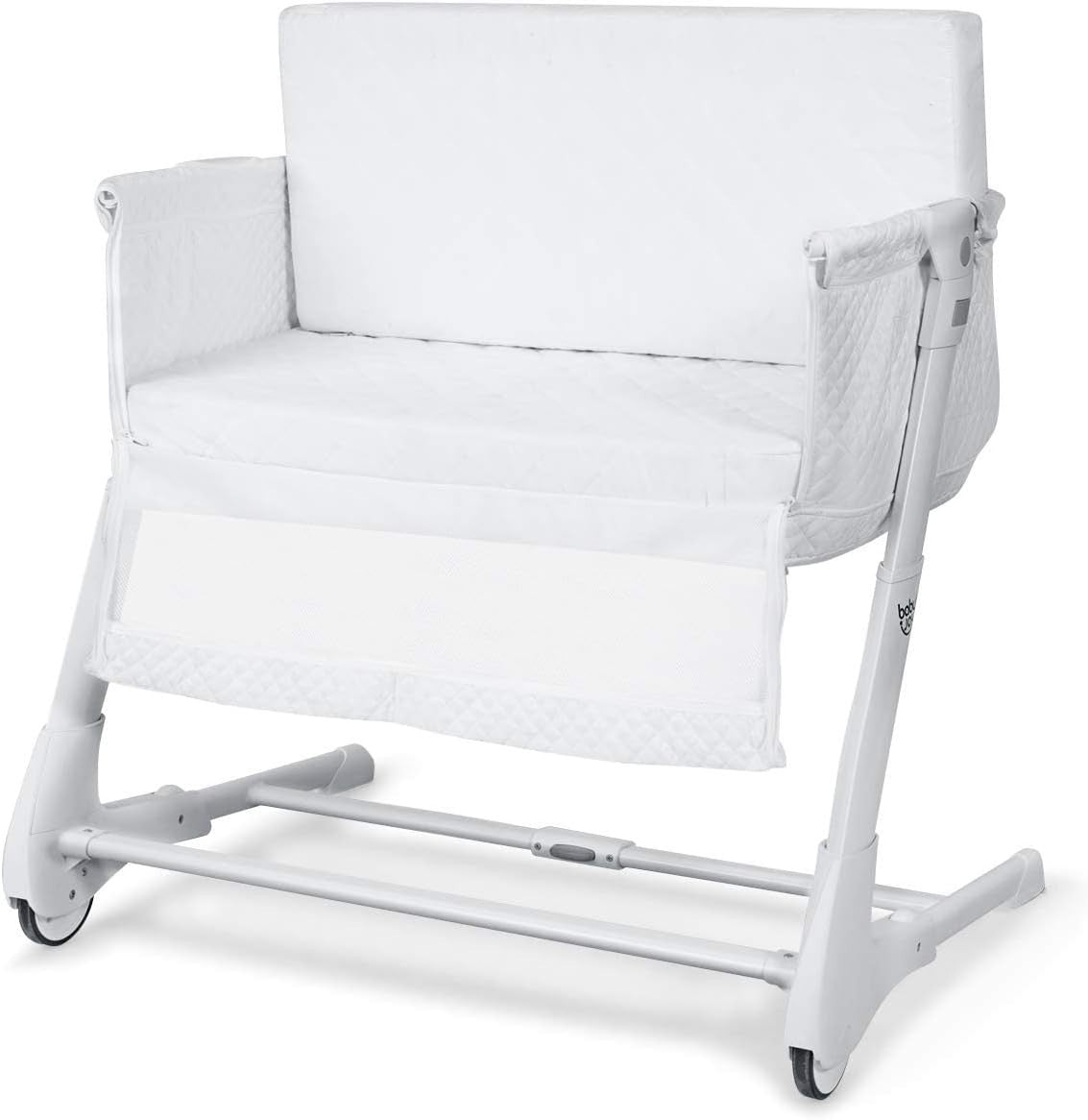 Bedside Baby Crib Adjustable Bassinet with Mattress & Wheels, Breathable White