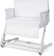 Bedside Baby Crib Adjustable Bassinet with Mattress & Wheels, Breathable White