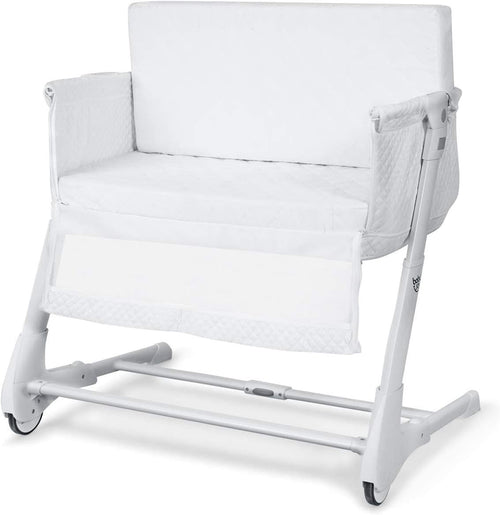 Bedside Baby Crib Adjustable Bassinet with Mattress & Wheels, Breathable White