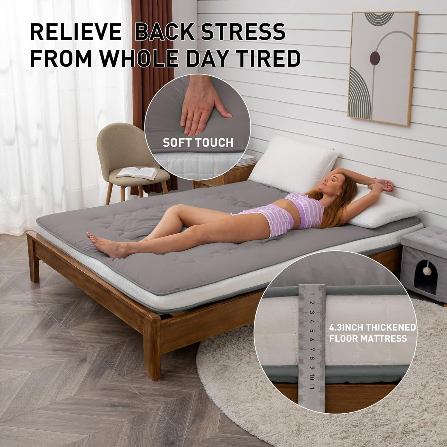 Extra Thick Japanese Floor Futon Mattress Twin Roll-Up Bed Mat
