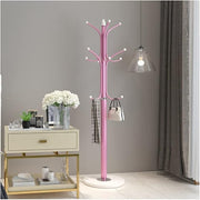 Modern Pink Metal Coat Rack Stand | Freestanding Hall Tree with Hooks & Base