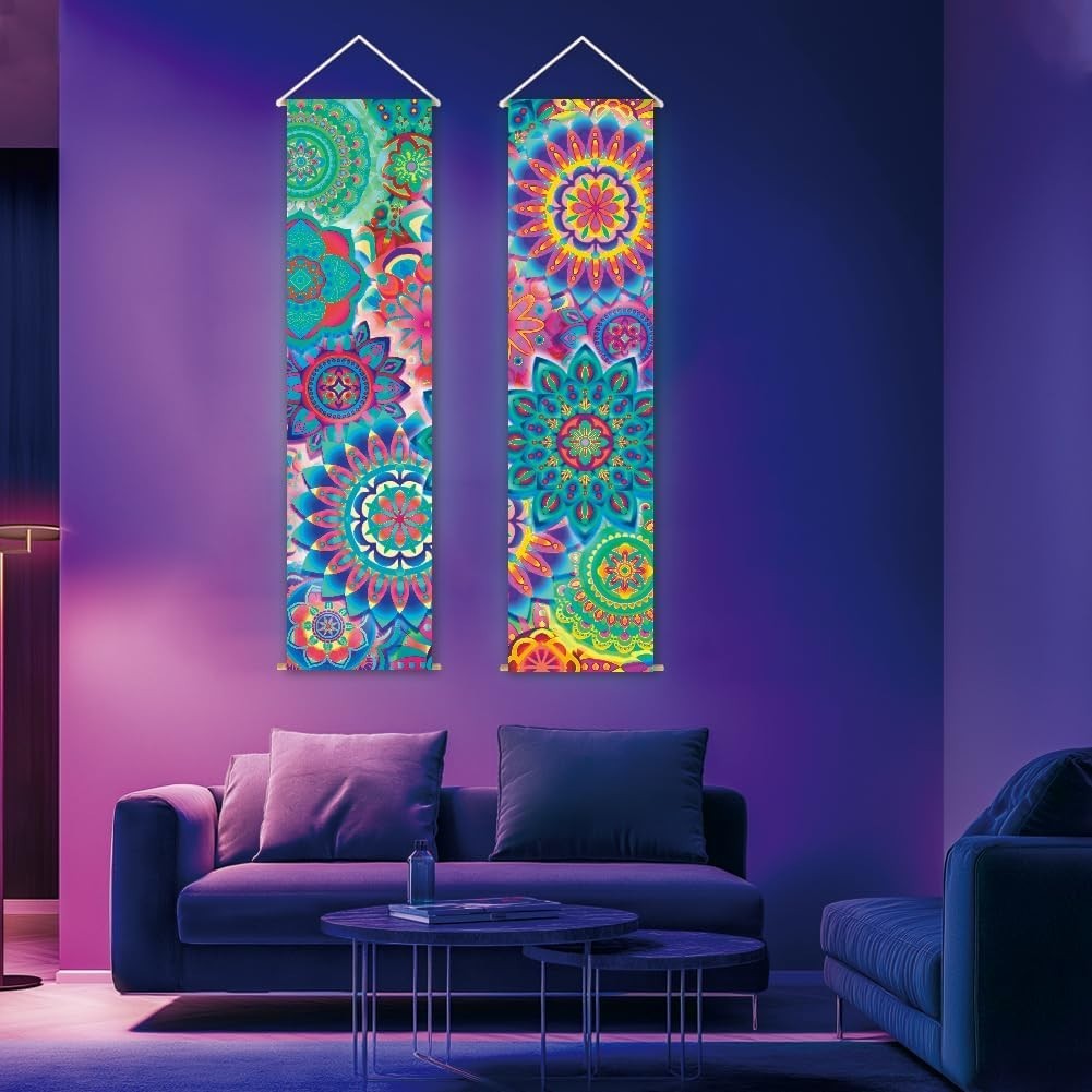 2-Pack Boho UV Blacklight Tapestry 52"x13" Vertical Wall Decor