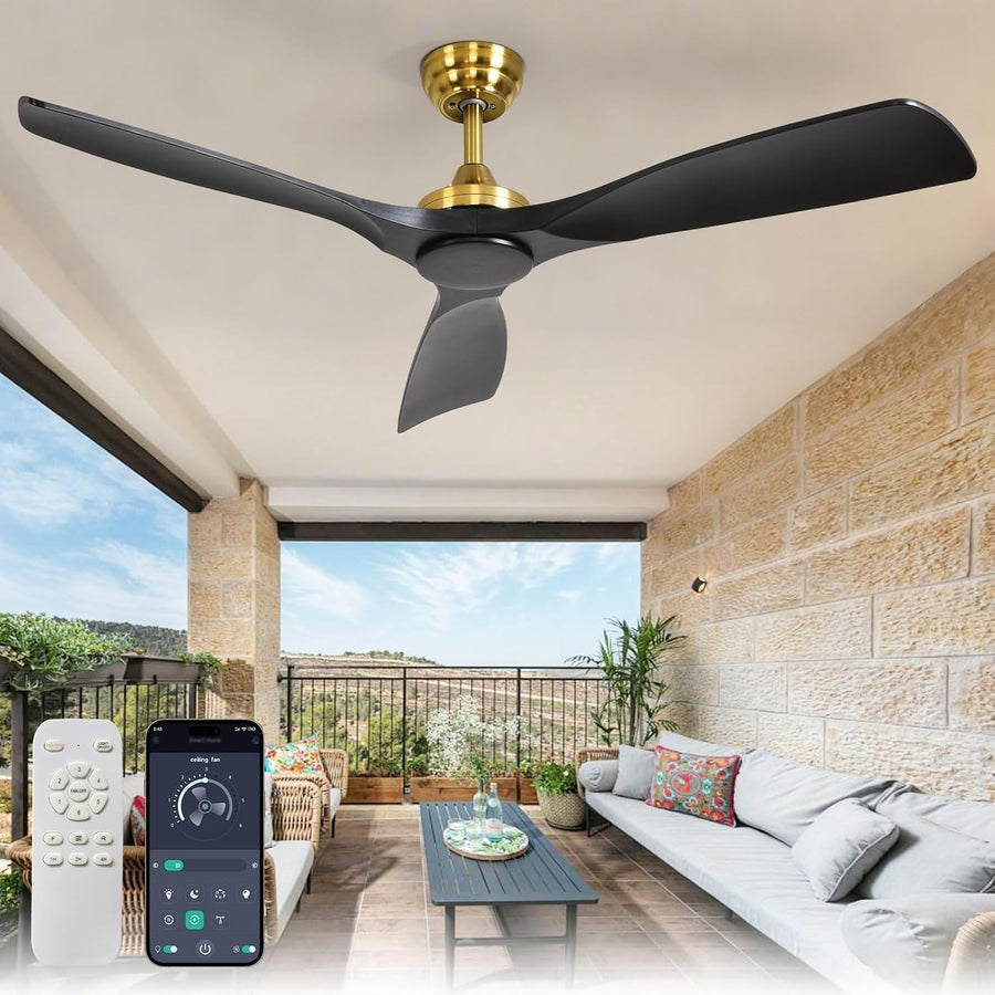 52-Inch Black Gold Ceiling Fan, Quiet DC Motor, Remote & App Control
