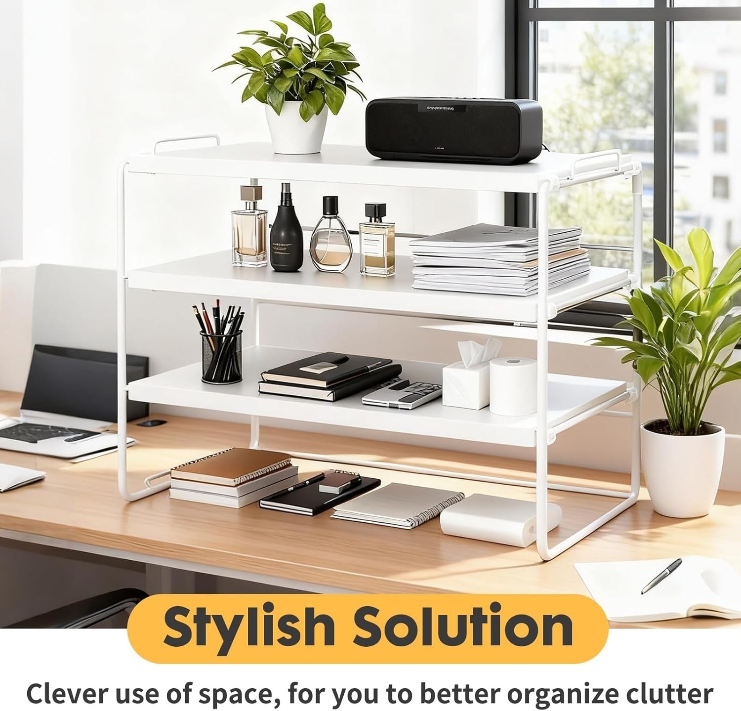 3-Tier Adjustable Desk Shelf Organiser – Desktop Storage Rack