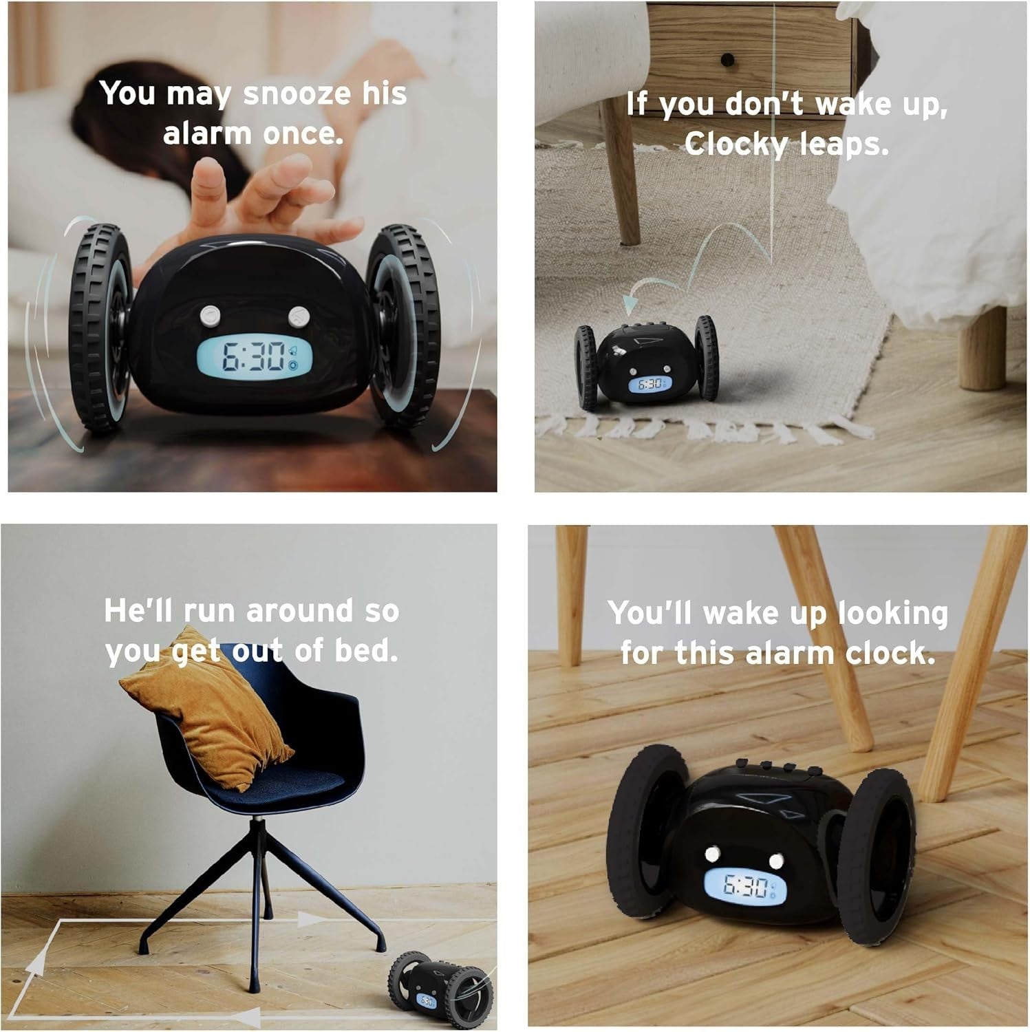 Runaway Alarm Clock on Wheels Extra Loud Heavy Sleeper Moving Clock