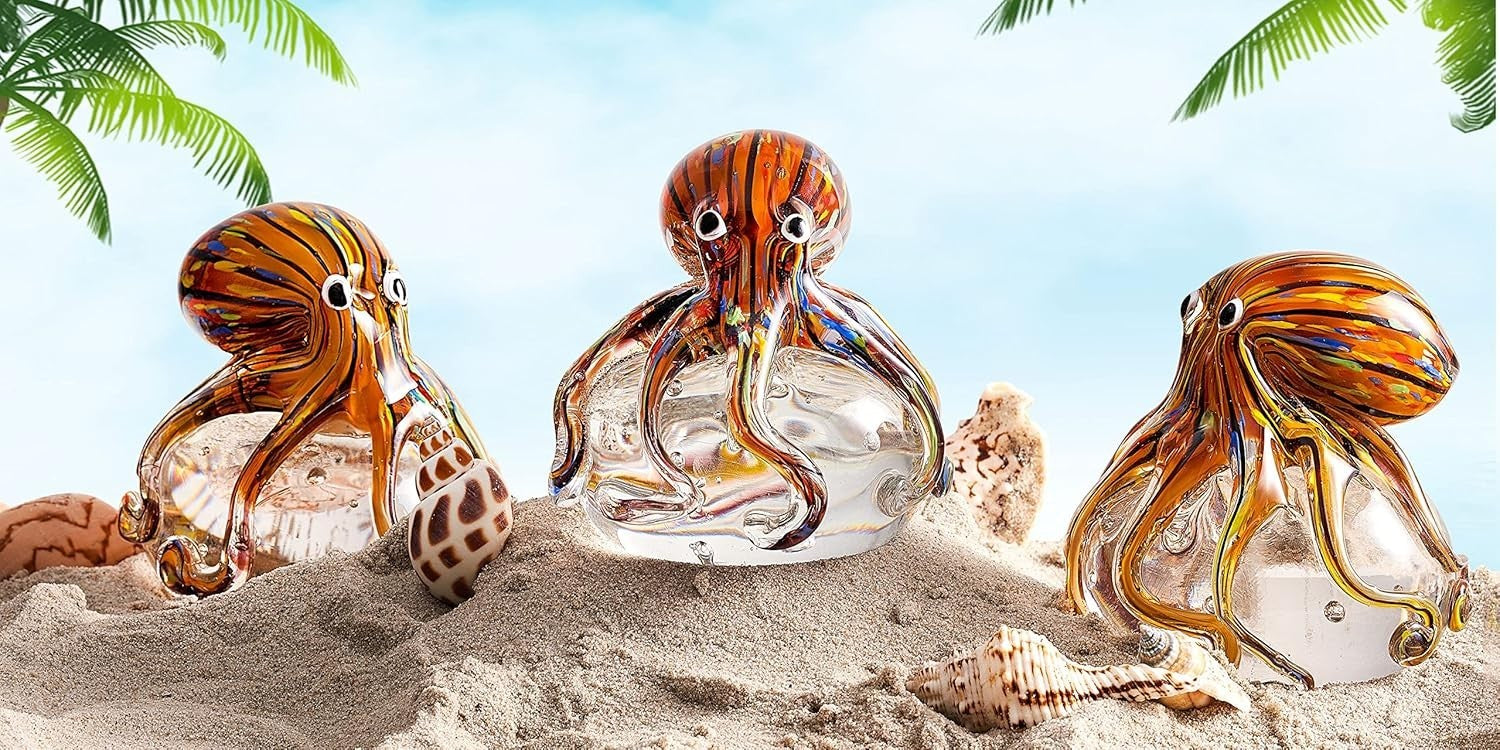 Hand Blown Glass Octopus Figurine • Colourful Sea Animal Ornament