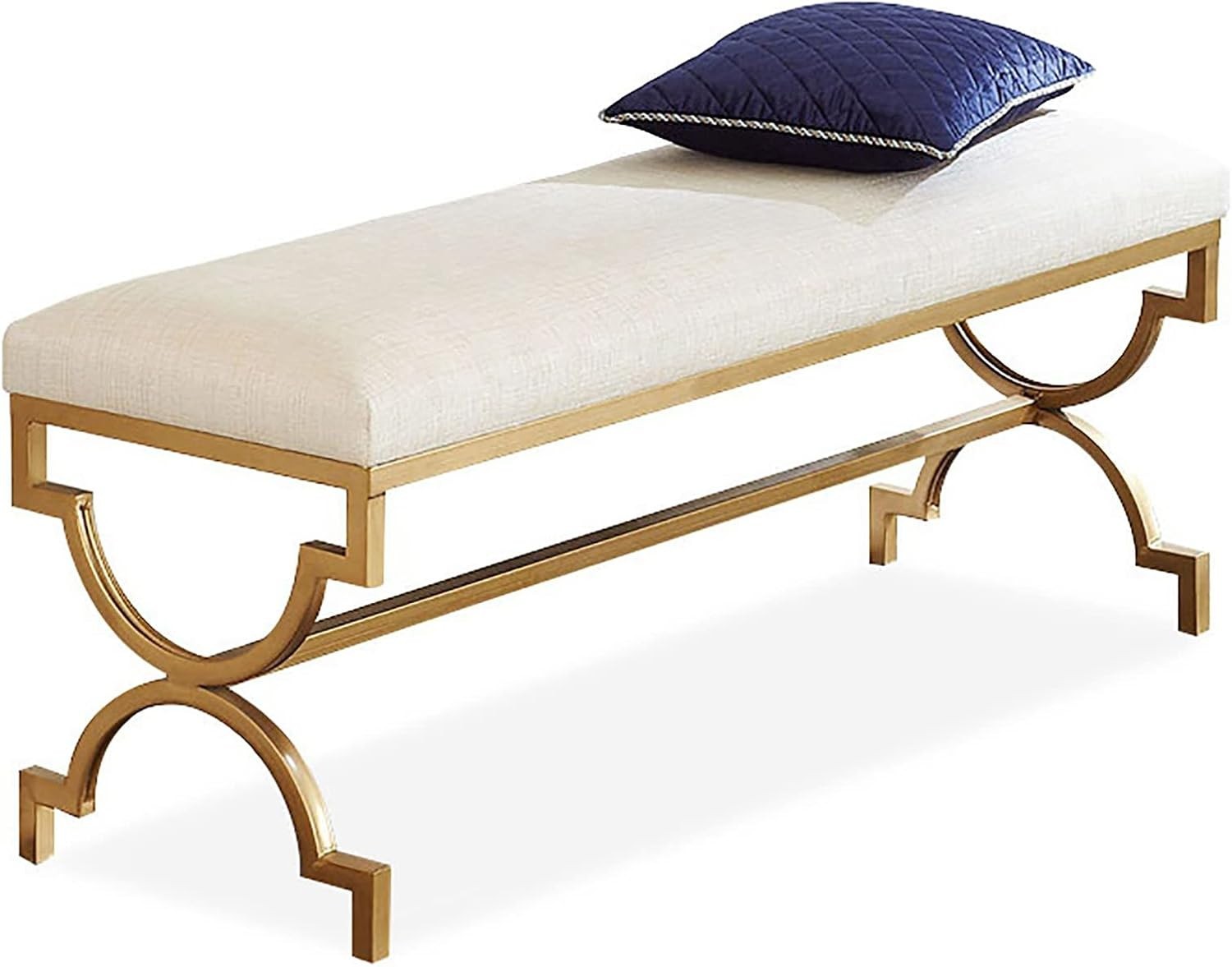 Luxurious White Upholstered Shoe Bench with Gold Metal Base Modern Footrest