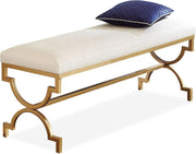 Luxurious White Upholstered Shoe Bench with Gold Metal Base Modern Footrest