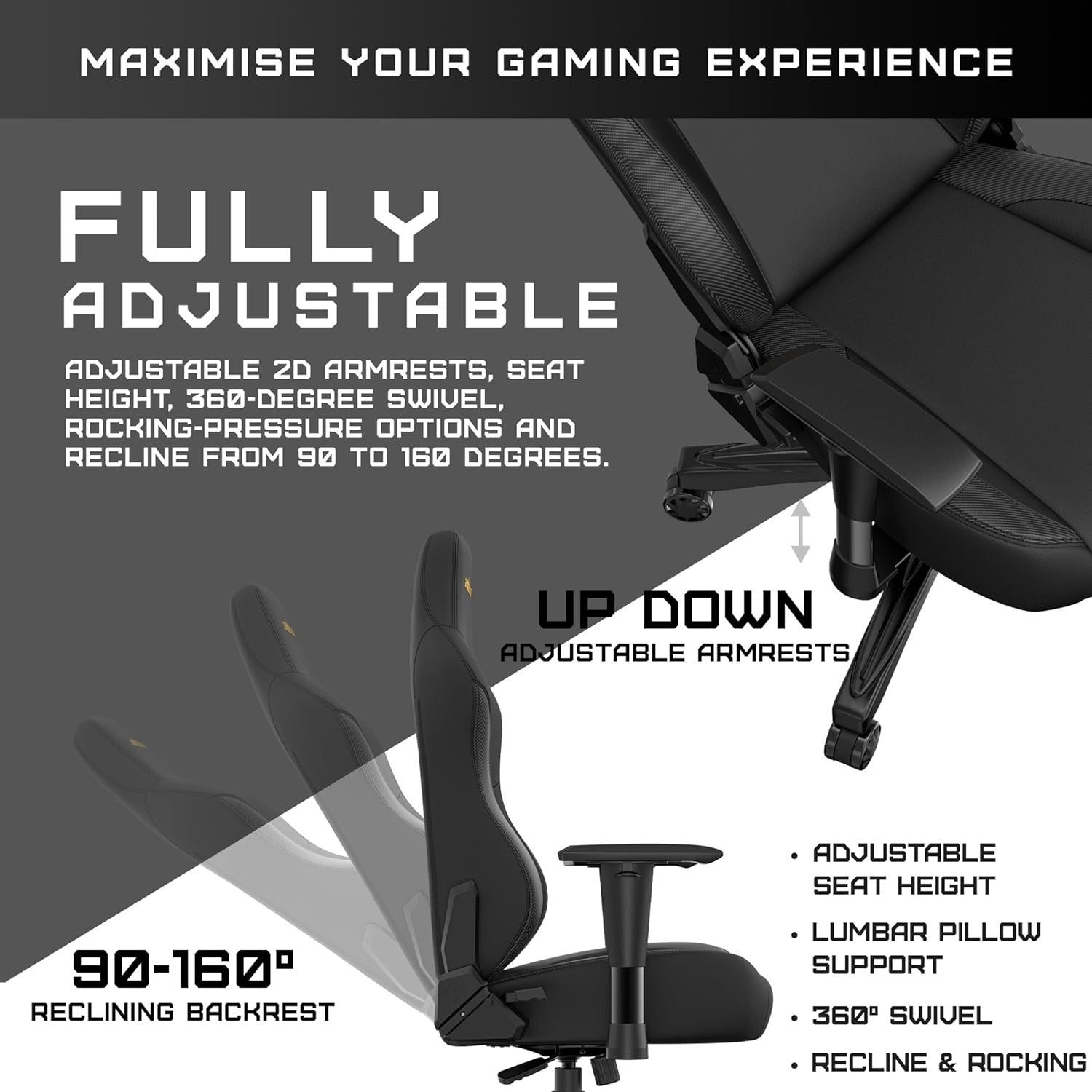 Reclining Gaming Chair Ergonomic Office Seat w/ Lumbar Support