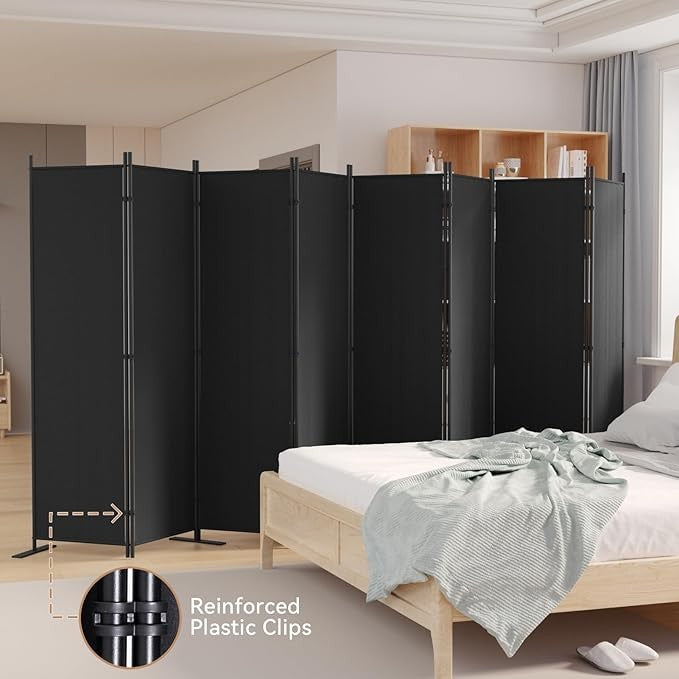 8-Panel 6FT Folding Room Divider Black Privacy Screen Partition Wall Office