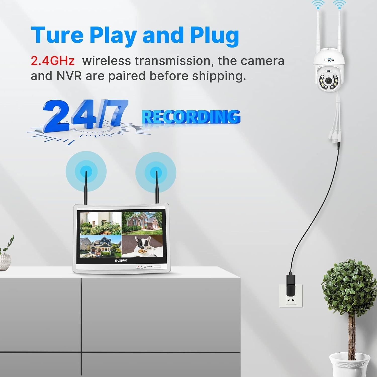 5MP PTZ Wireless Security Camera System 4 Cam 3TB NVR Monitor Kit