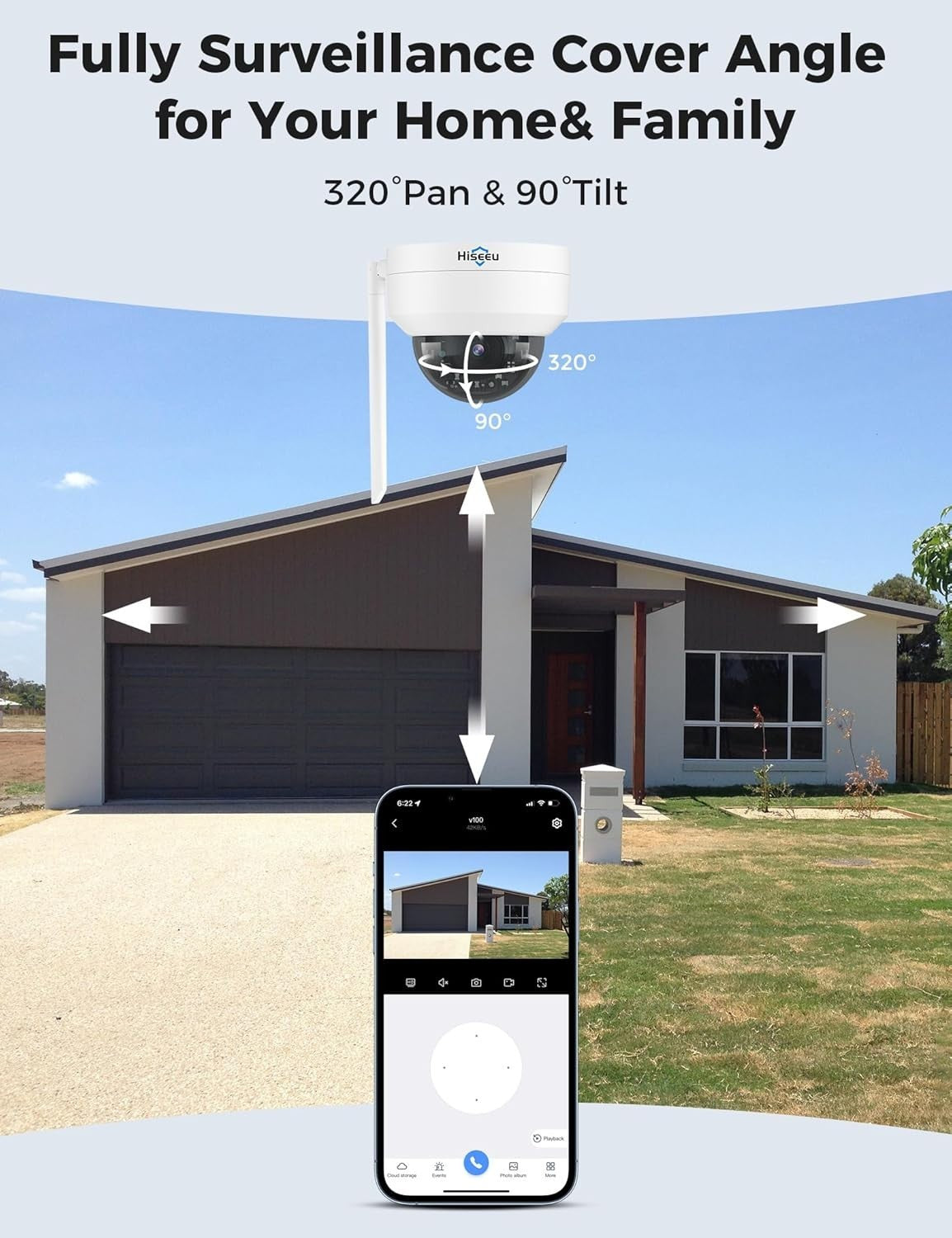 5MP WiFi Security Camera Outdoor 360° PTZ Auto Tracking Night Vision