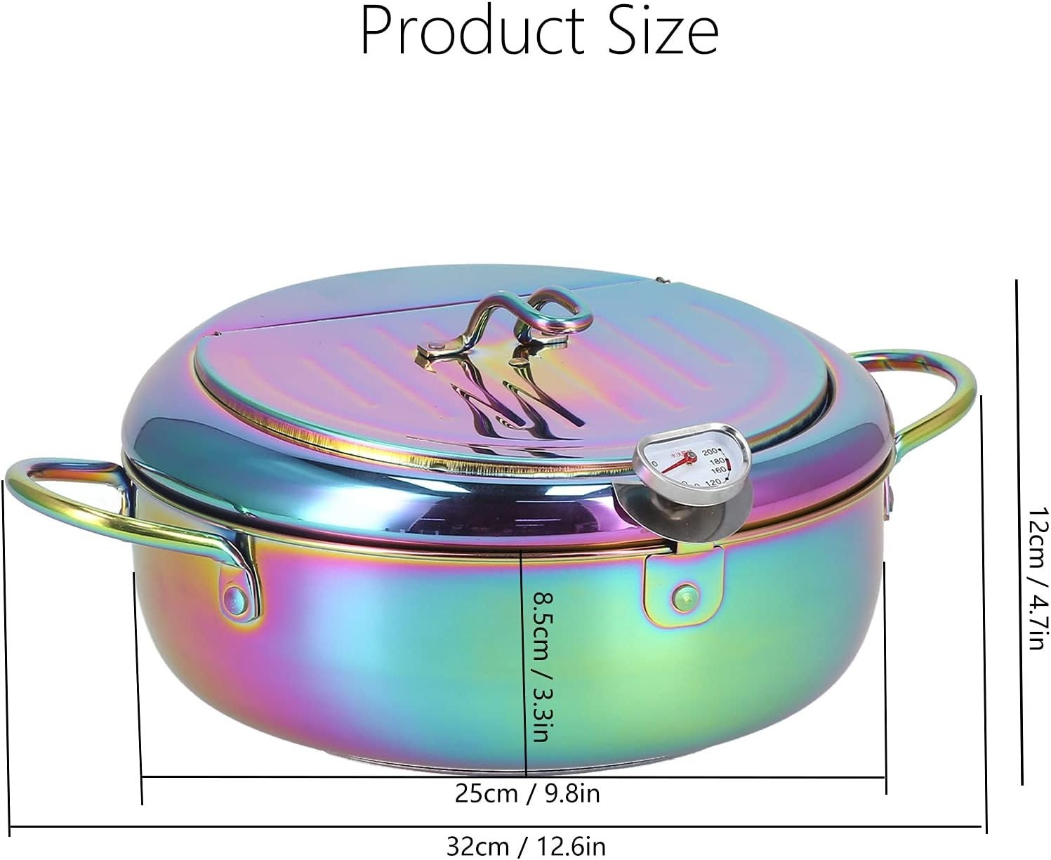 3.2L Stainless Steel Deep Fryer Pot w Thermometer Non Stick Blue