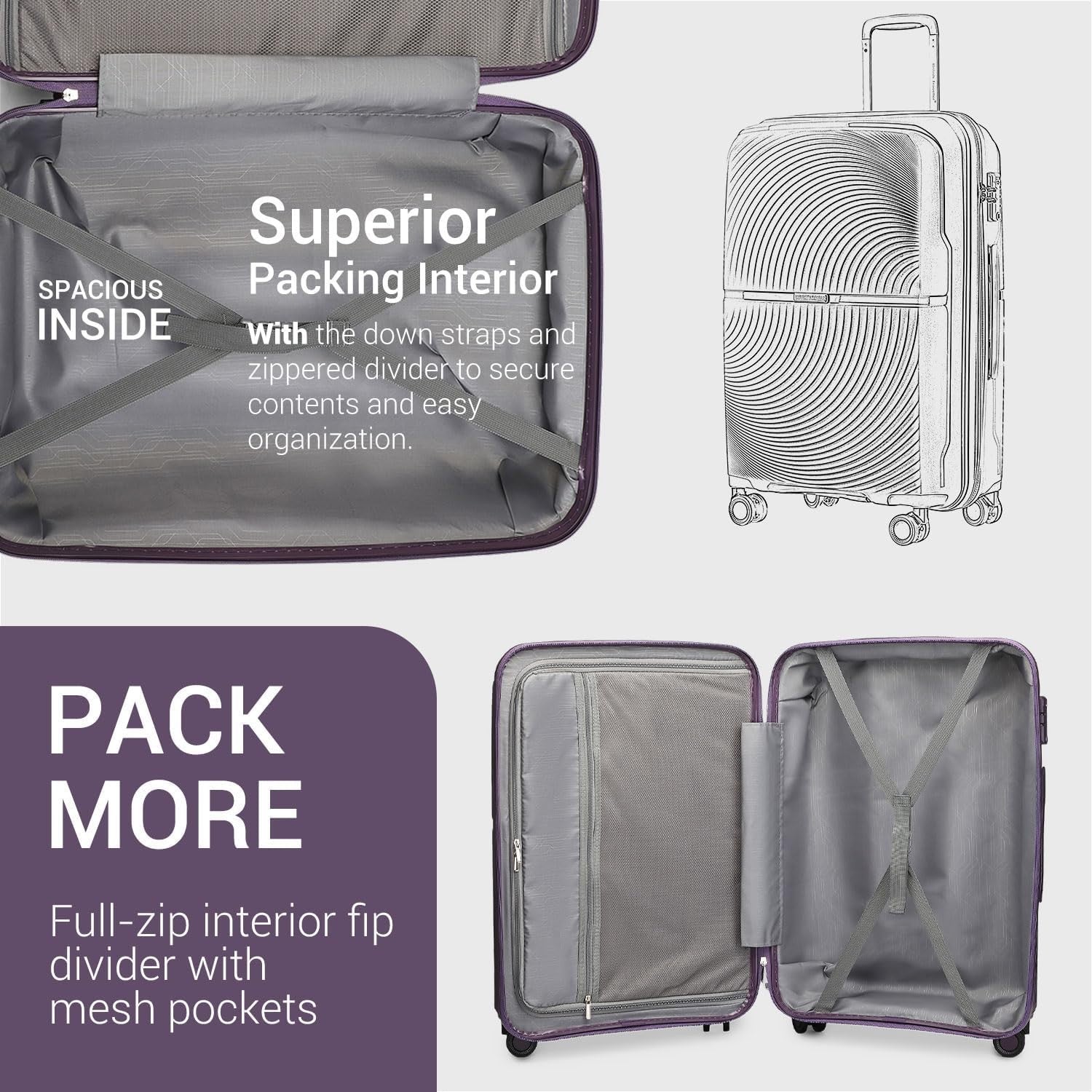 Large Hard Shell Suitcase 4 Spinner Wheels Lightweight PP TSA Lock 23kg