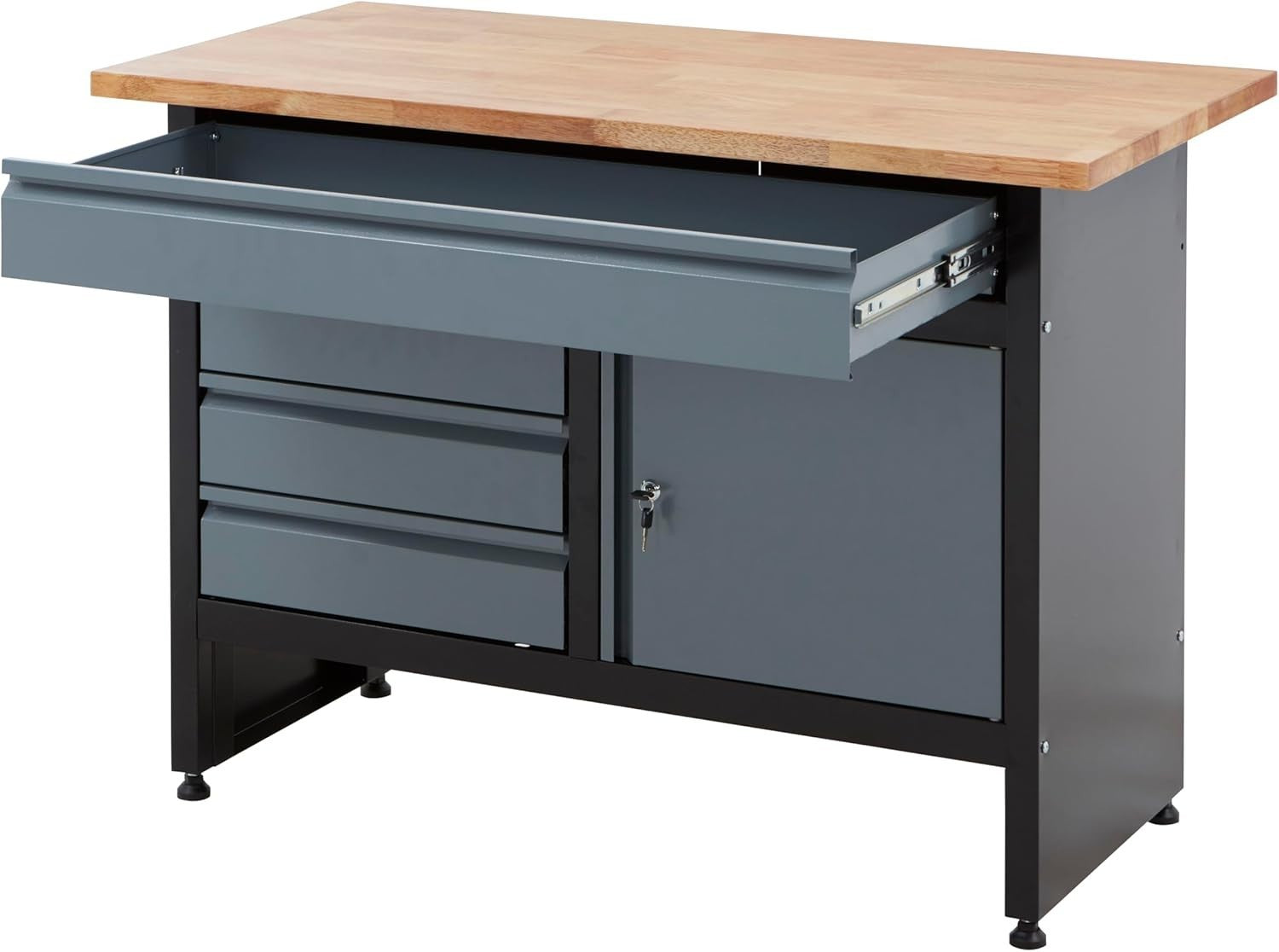 120cm Garage Workbench 4 Drawers + Cupboard 300kg Load Solid Wood Top