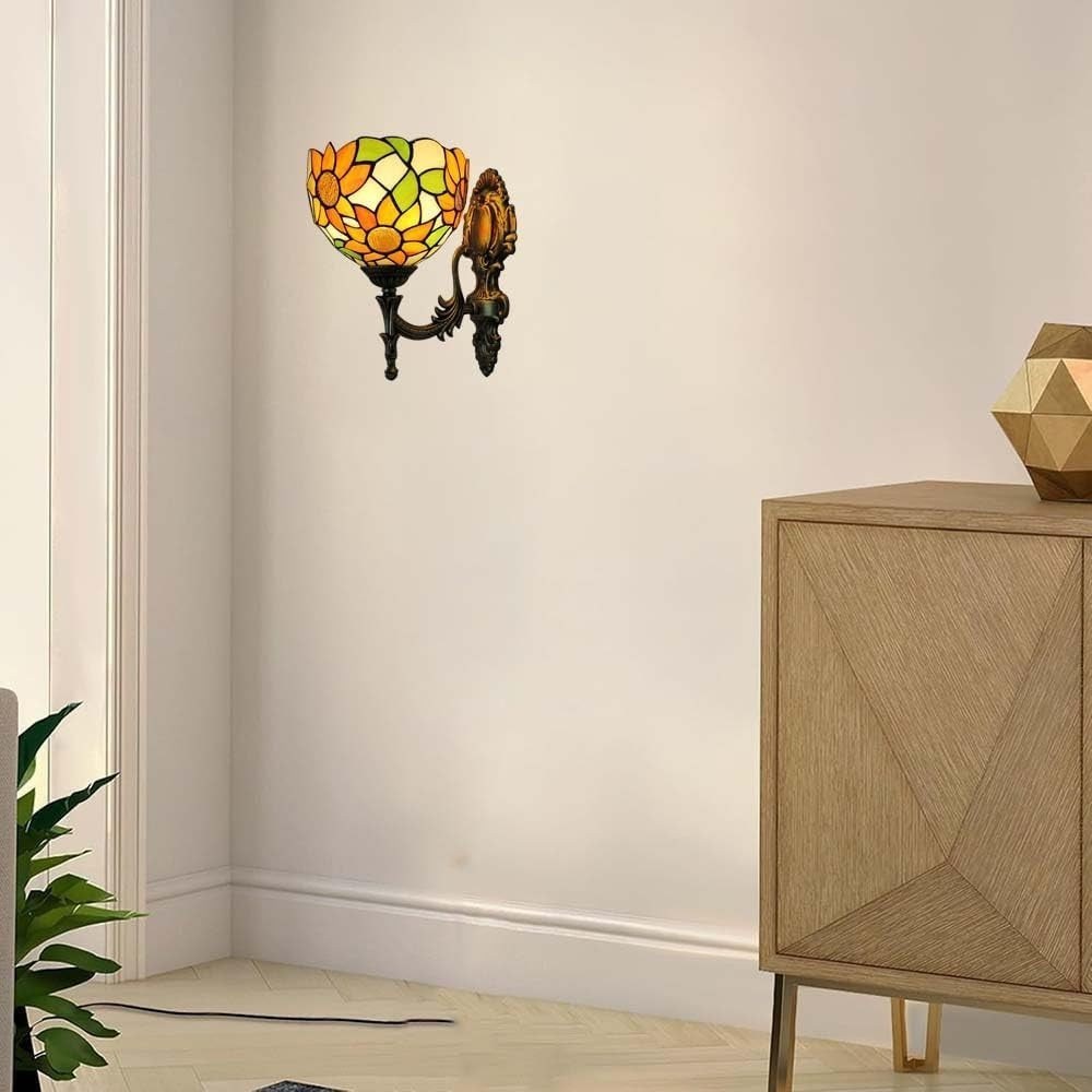 Stained Glass Wall Light Vintage Indoor Lamp for Bedroom Hallway 28cm