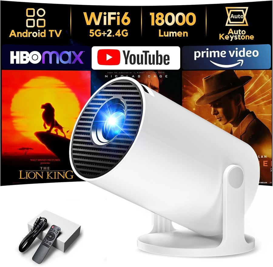 Smart Mini Projector 1080P WiFi 6 Bluetooth 180° Auto Keystone