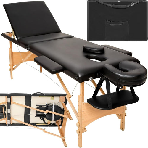 Portable 3 Zone Massage Table Foldable Therapy Beauty Bed 61cm Adjustable Black