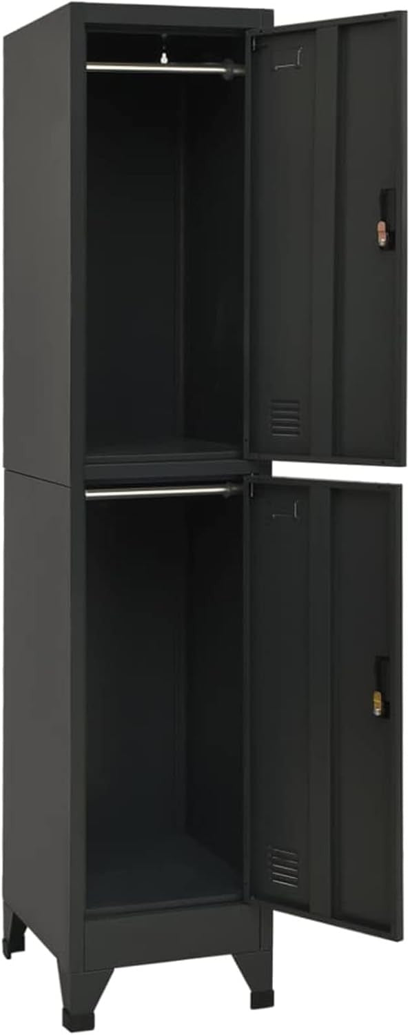 2 Door Metal Locker Cabinet Lockable Storage Cupboard Office Gym Anthracite