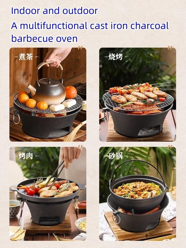 Mini Cast Iron Charcoal BBQ Grill Tabletop Stove – Portable Outdoor Hibachi