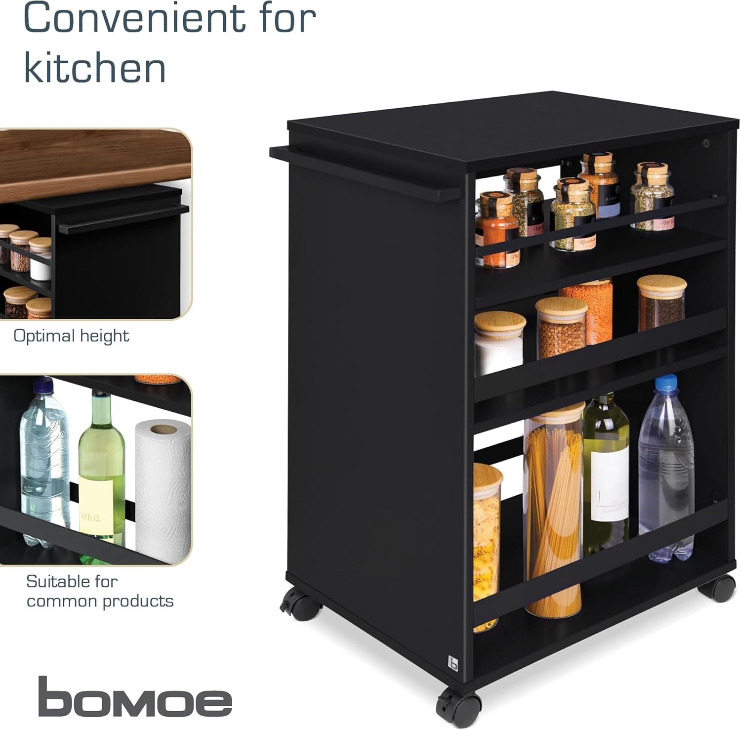 Kitchen Storage Cart on Wheels Slim Rolling Trolley Adjustable Shelves