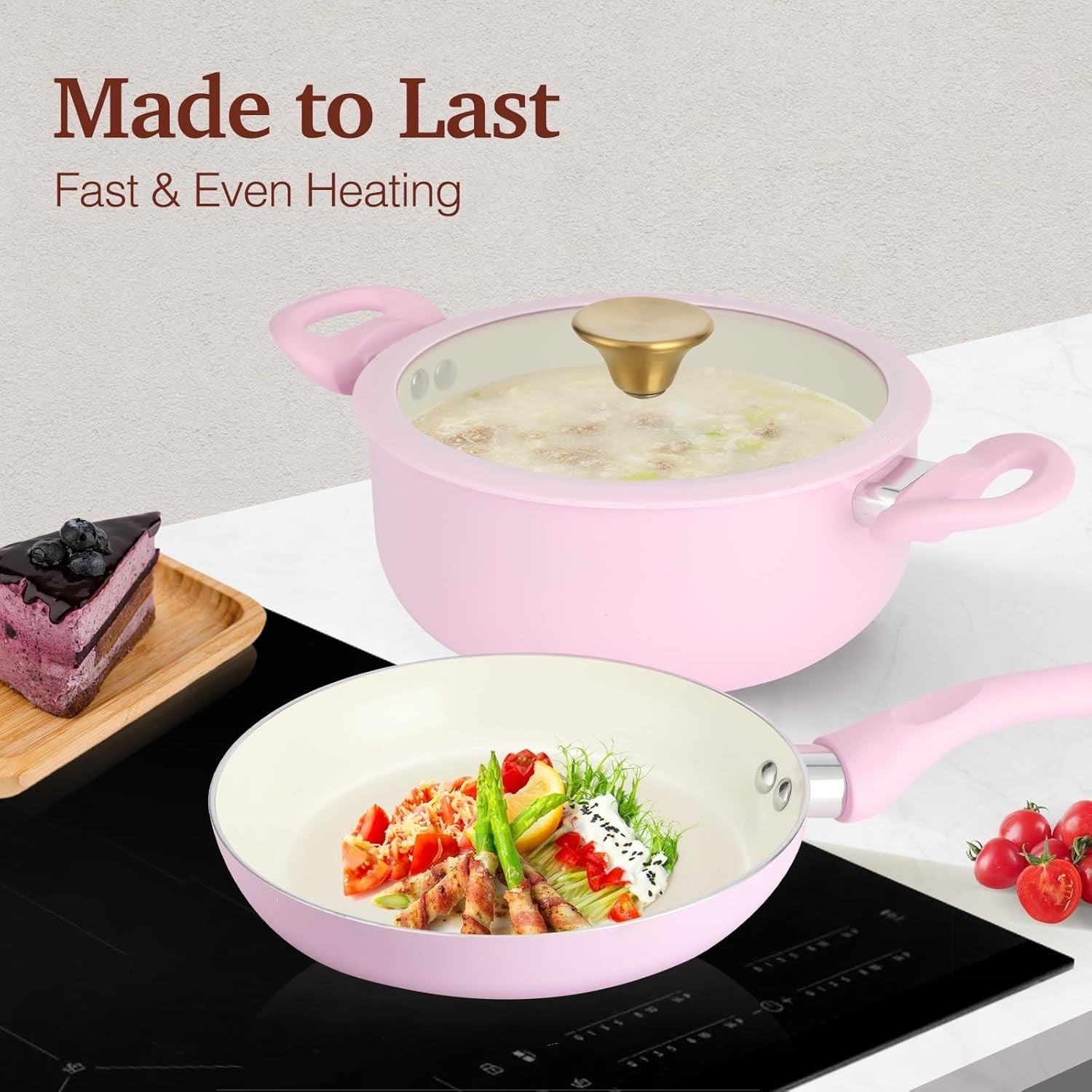11pcs Pink Non Stick Ceramic Cookwear Set Non Stick Pots & Pans PFOA Free