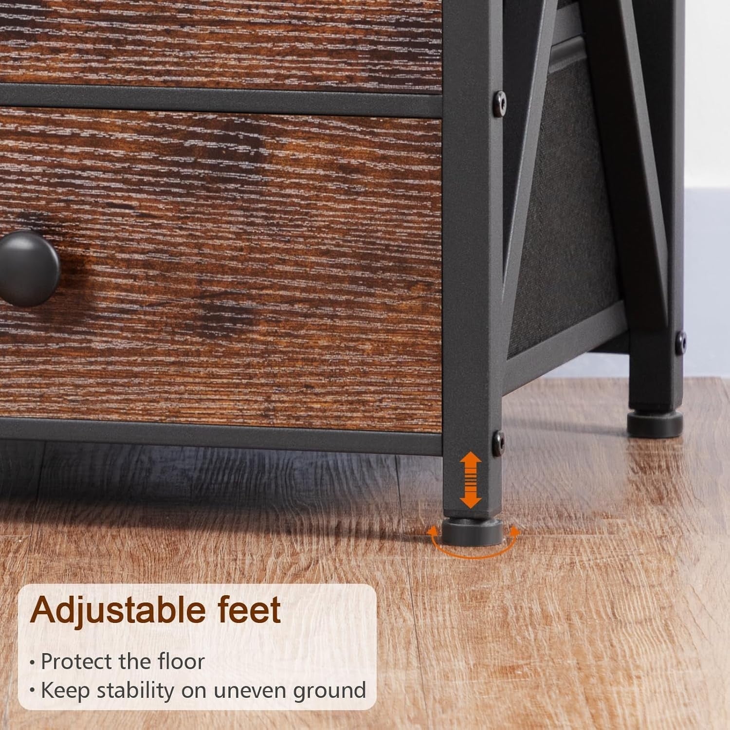 Rustic LED Bedside Table with Charging Station | 3 Drawer Nightstand