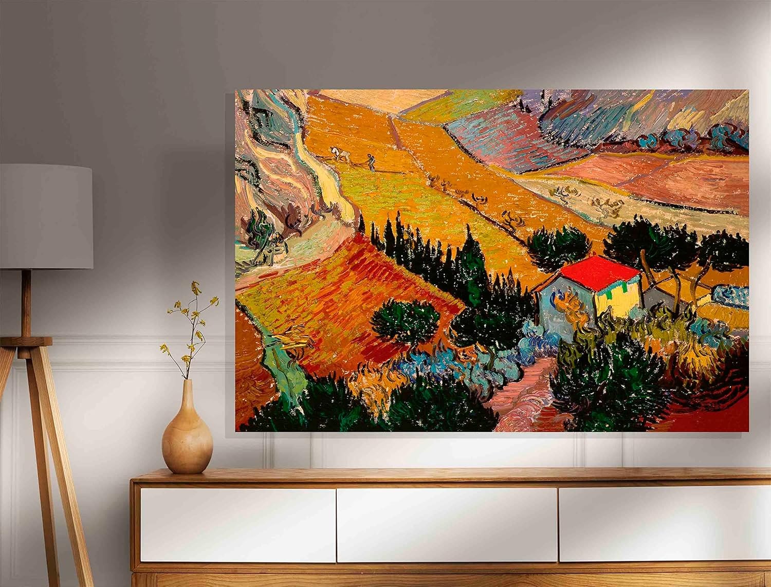 Framed Canvas Wall Art Landscape Painting Rustic Farmhouse Living Room Decor