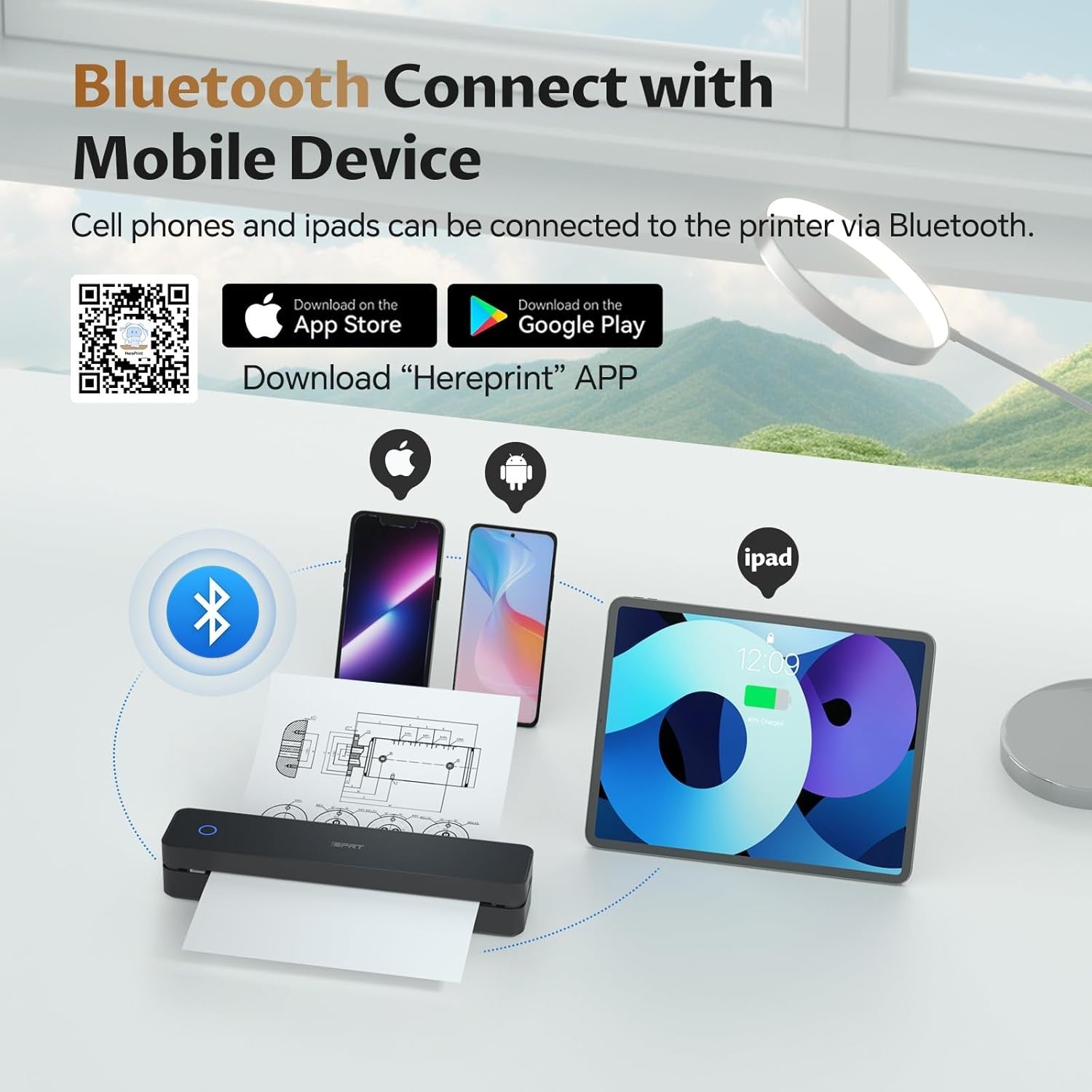 A4 Portable Thermal Printer 300DPI Bluetooth Inkless Black