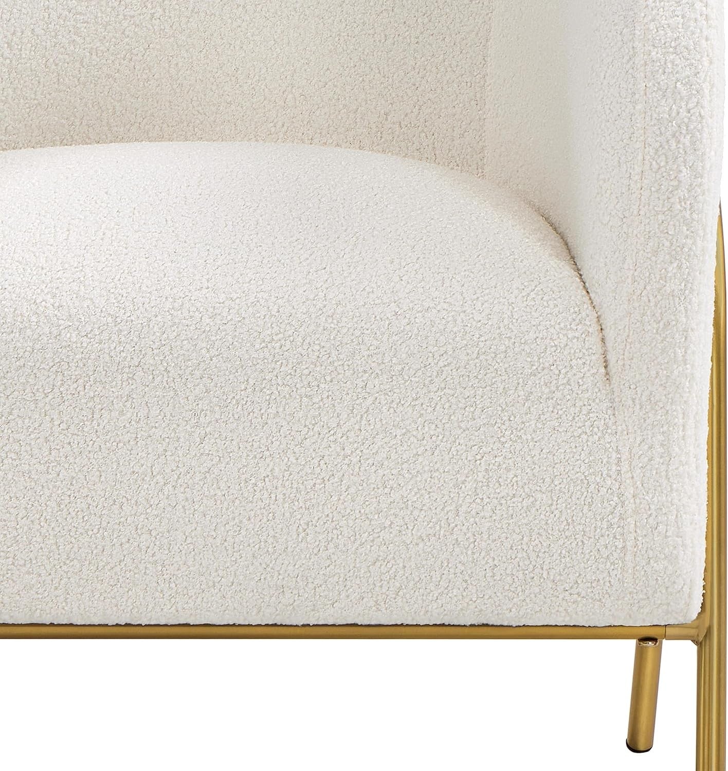 Boucle Tub Chair Ivory Accent Barrel Chair Gold Metal Legs