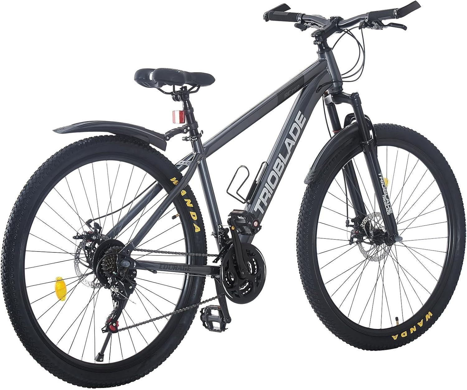 24" Grey Mountain Bike Aluminum Frame 21-Speed Disc Brake Adult MTB