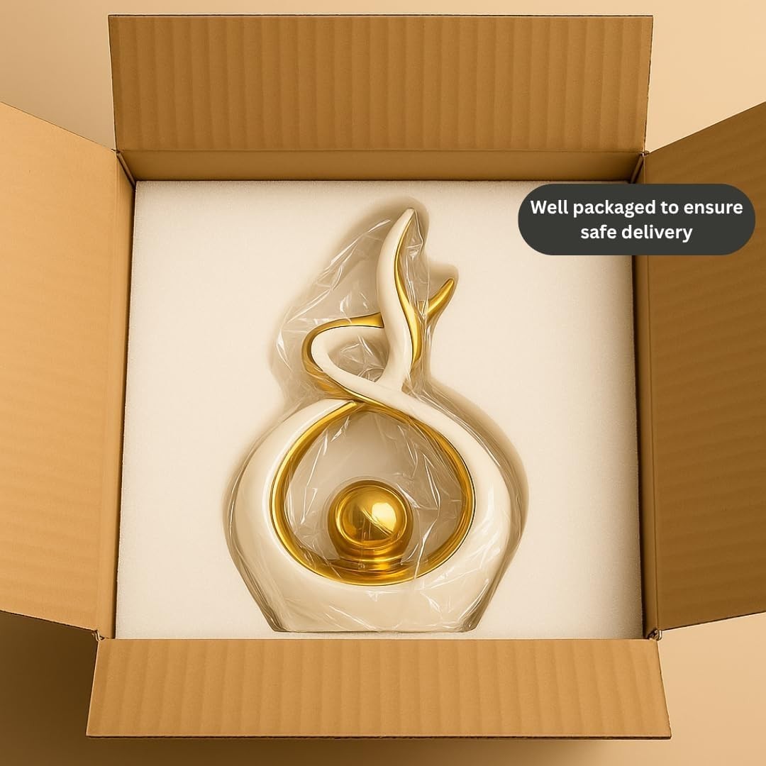 Modern Gold & White Ceramic Abstract Sculpture – Home Decor Ornament for Shelf