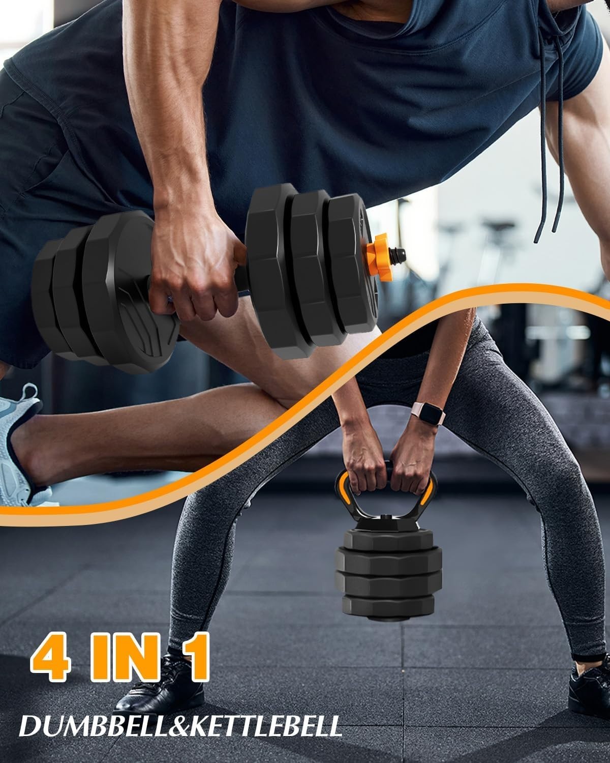 22LB Adjustable Dumbbell Set 4 in 1 Home Gym Barbell Kettlebell