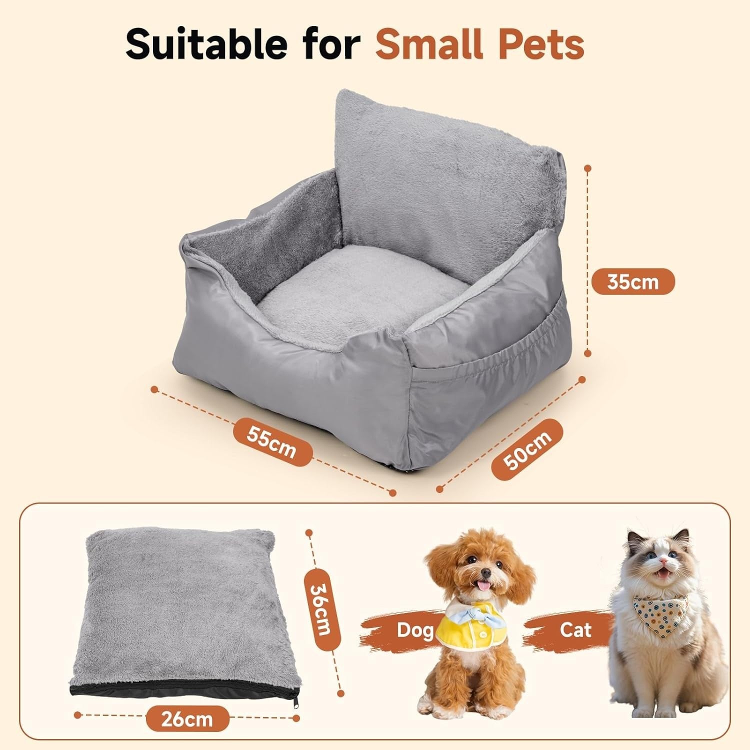 Waterproof Dog Car Booster Seat Travel Bed Safety Leash 55x50x35cm