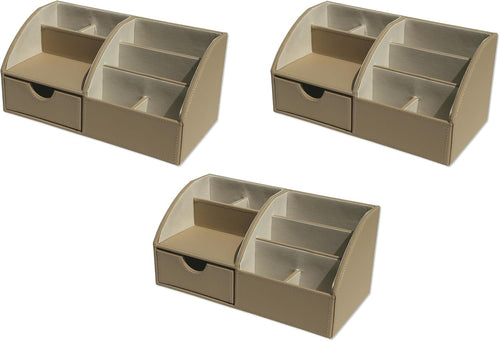 Faux Leather Desk Organiser 8-Compartment Drawer Pen & Stationery Caddy
