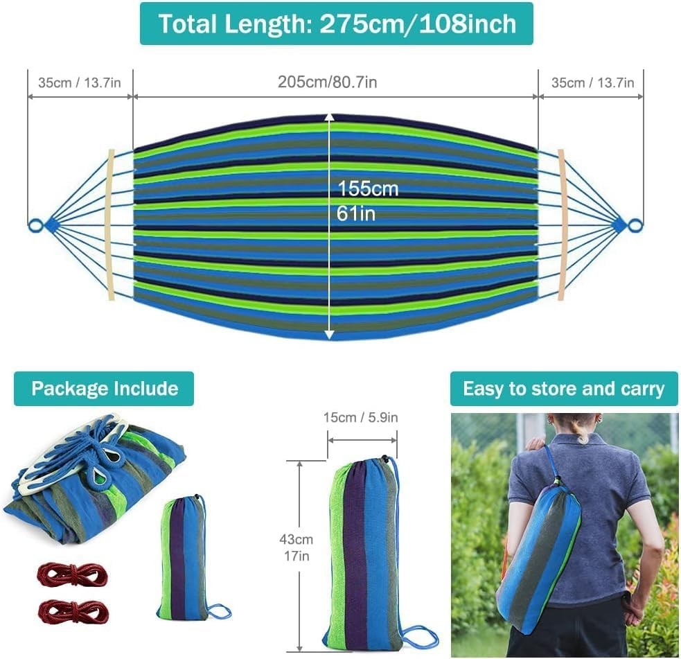 Outdoor Hammock 550lb Capacity | Heavy Duty Canvas Swing Bed w/ Straps