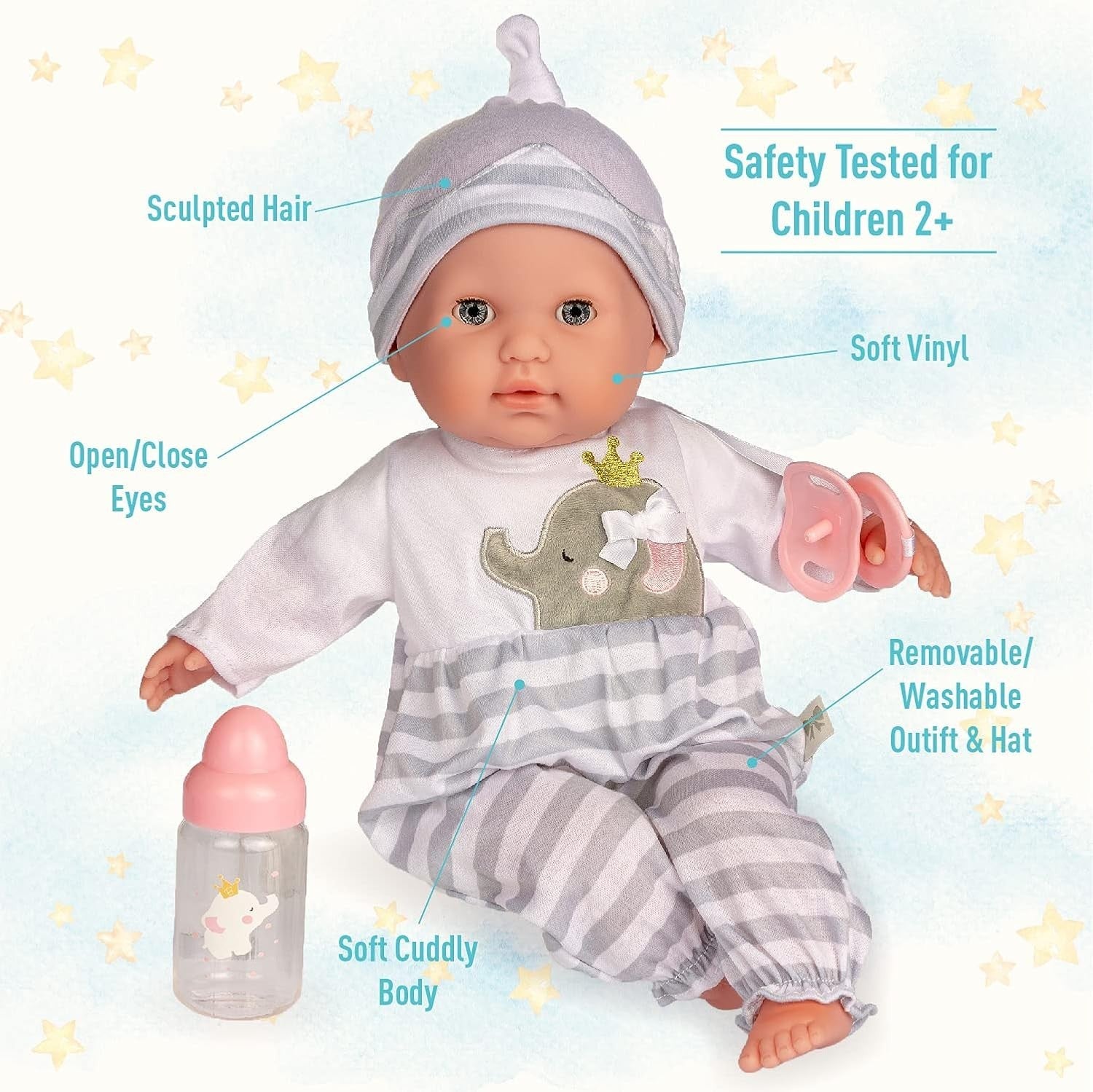 38cm Soft Body Baby Doll Sleepy Eyes Pacifier Bottle Set Kids