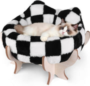 Elevated Cat Bed Plush Faux Fur Pet Sofa w Wooden Stand Anti Slip