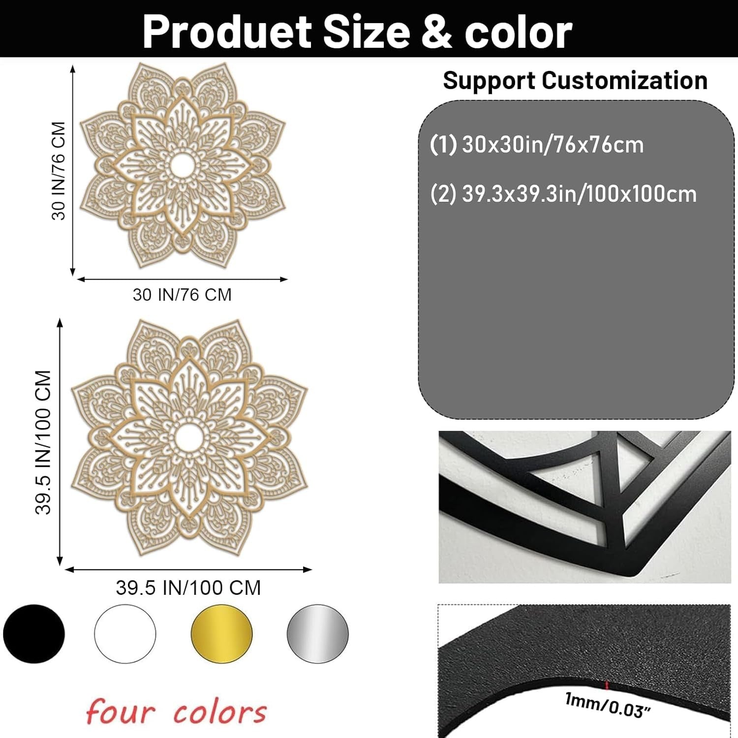 Gold Mandala Metal Wall Art 76x76cm 3D Floral