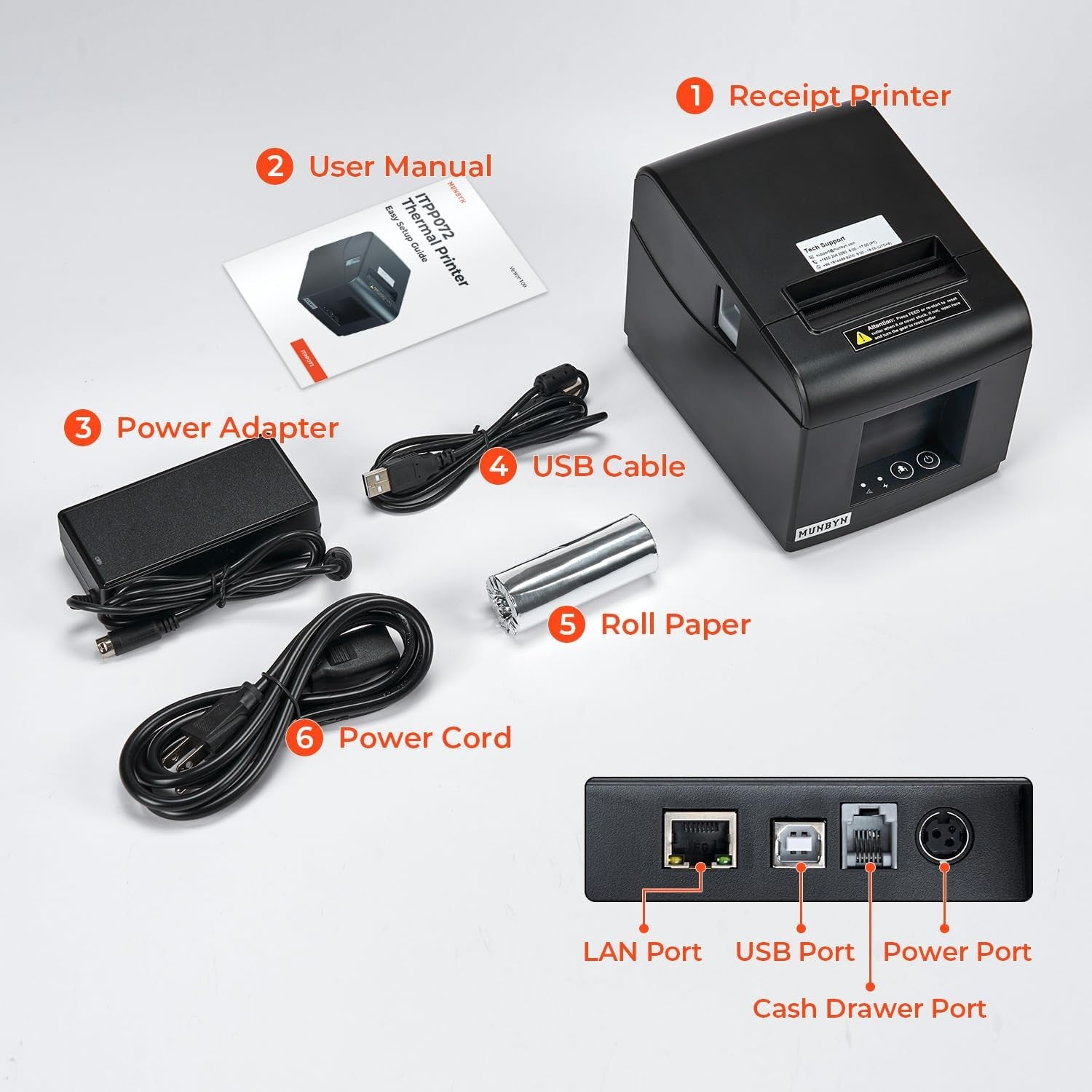 MUNBYN P072 80mm USB Thermal Receipt Printer – Auto Cutter POS for Windows Mac