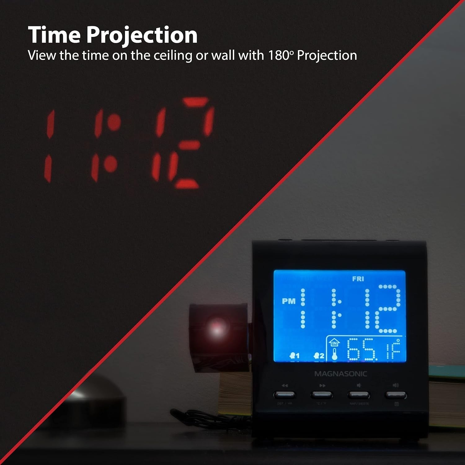 Projection Alarm Clock AM FM Radio Portable Temperature Display Dual Alarm