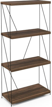 4-Tier Industrial Bookshelf Metal Frame Rustic Wood Storage Display Unit