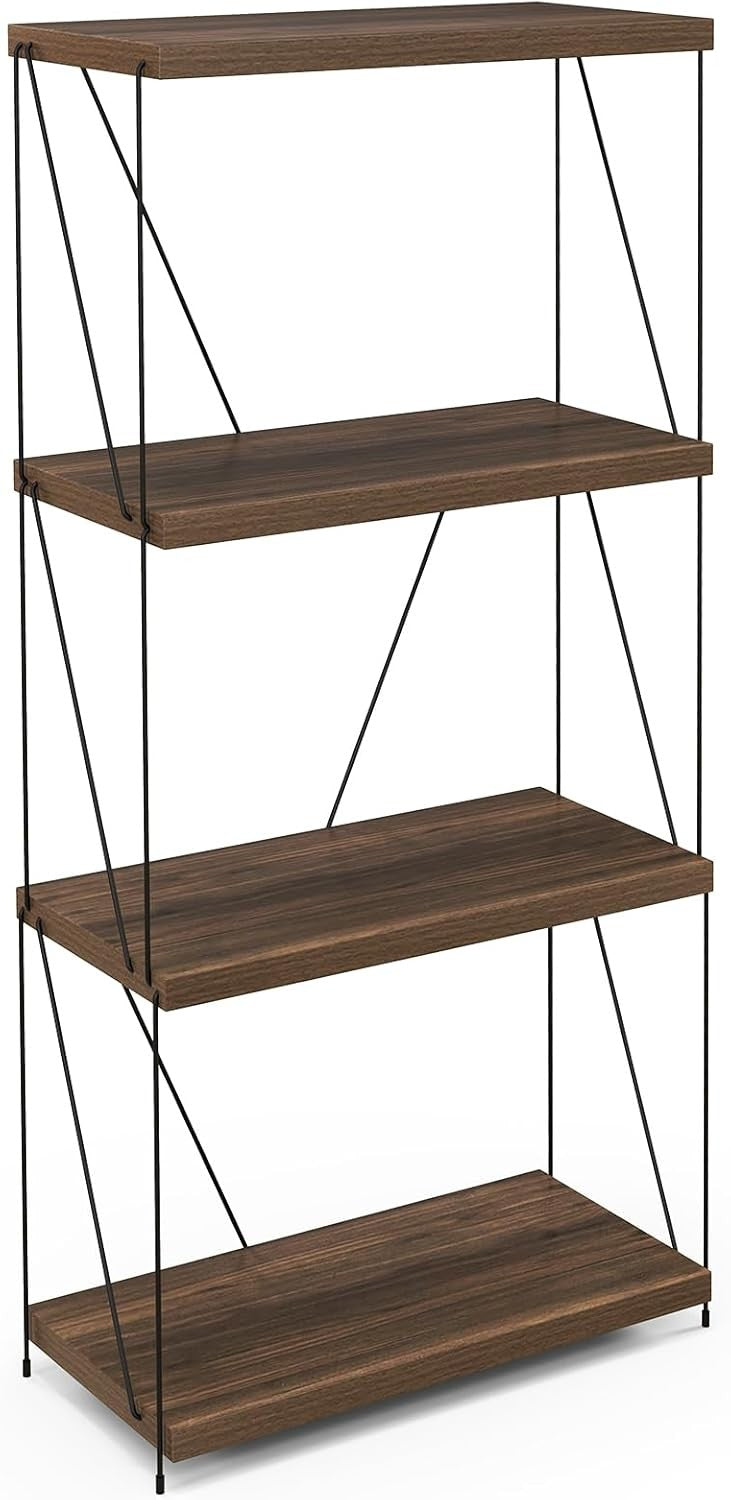 4-Tier Industrial Bookshelf Metal Frame Rustic Wood Storage Display Unit