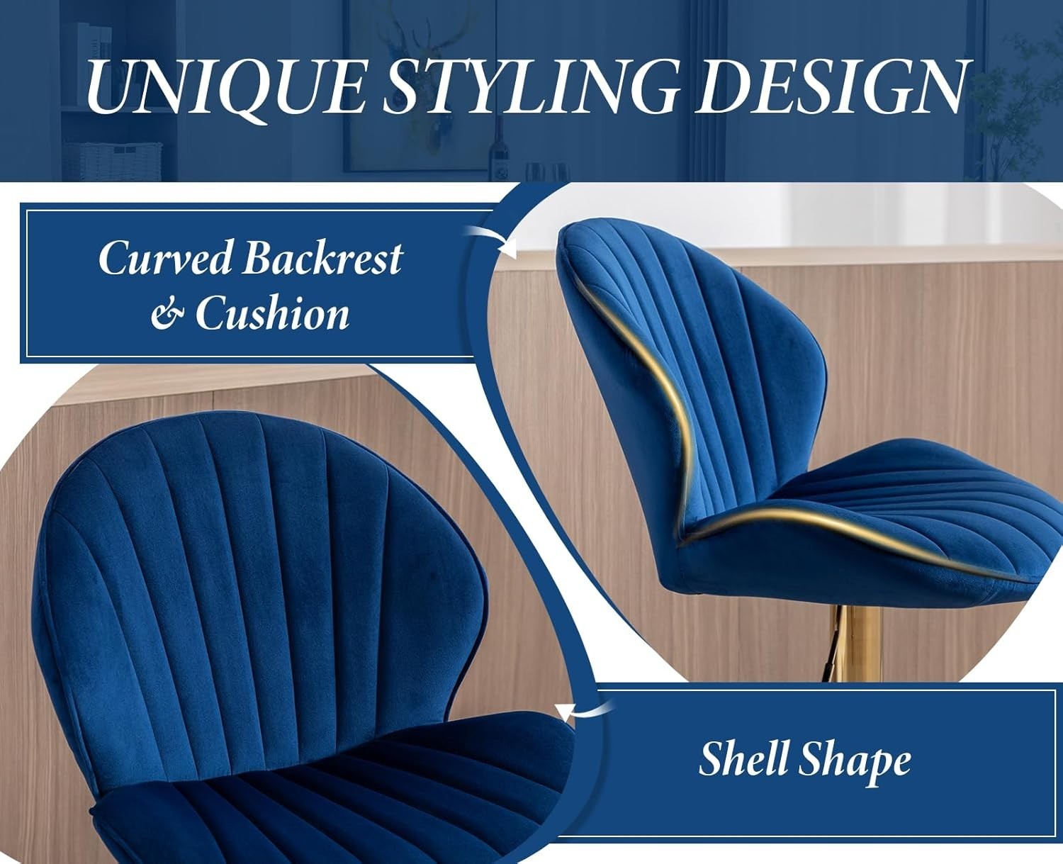 Blue Velvet Swivel Bar Stools Set of 2 Adjustable Kitchen Counter Chairs